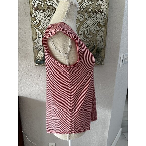 Loft Womens Red & White Striped Cap Sleeve Top Size SP - Picture 3 of 7